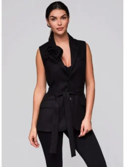Ombre Kamizelka LW-BLZV-0102 Czarny Regular Fit