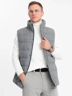 Ombre Kamizelka OM-JAVJ-0200 Szary Regular Fit