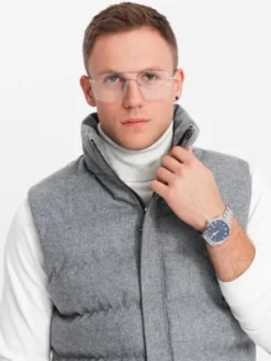Ombre Kamizelka OM-JAVJ-0200 Szary Regular Fit