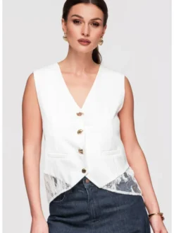 Ombre Kamizelka OW-VE-E0002 Biały Slim Fit
