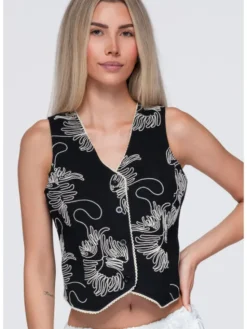 Ombre Kamizelka OW-VE-E0010 Czarny Slim Fit