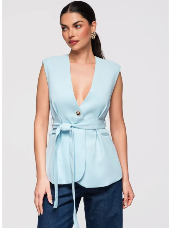 Ombre Kamizelka OW-VE-E0001 Niebieski Slim Fit