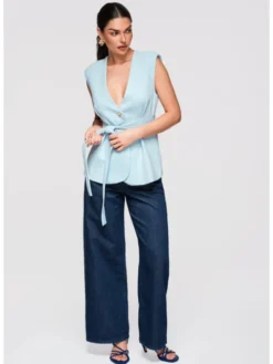 Ombre Kamizelka OW-VE-E0001 Niebieski Slim Fit