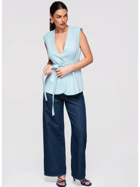 Ombre Kamizelka OW-VE-E0001 Niebieski Slim Fit