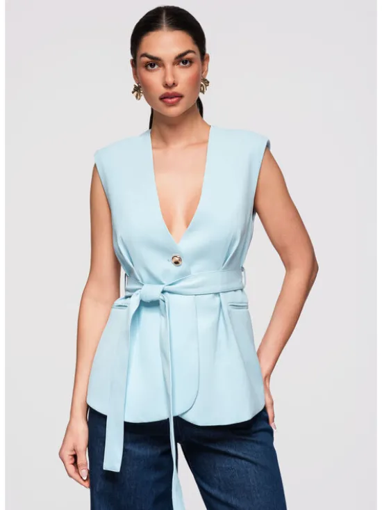 Ombre Kamizelka OW-VE-E0001 Niebieski Slim Fit