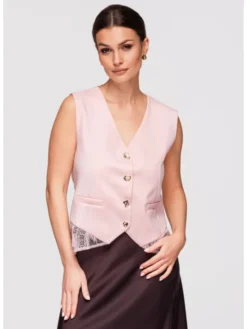 Ombre Kamizelka OW-VE-E0002 Różowy Slim Fit
