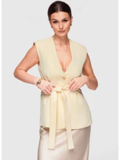 Ombre Kamizelka OW-VE-E0001 Żółty Slim Fit