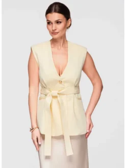 Ombre Kamizelka OW-VE-E0001 Żółty Slim Fit