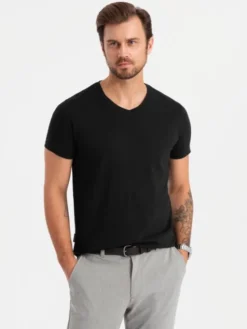 Ombre Komplet t-shirtów OM-TSBS-0233 Czarny Regular Fit