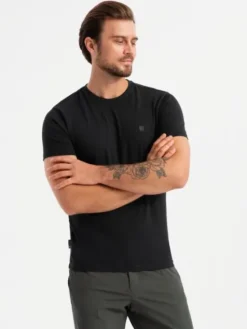 Ombre Komplet t-shirtów Z101 Czarny Slim Fit