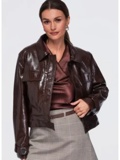 Ombre Kurtka przejściowa OW-JAFL-0145 Brązowy Relaxed Fit