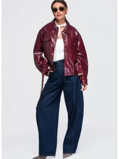 Ombre Kurtka przejściowa OW-JAFL-0141 Bordowy Relaxed Fit