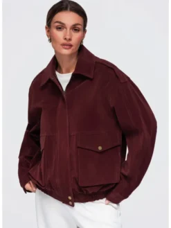 Ombre Kurtka przejściowa OW-JANP-0142 Bordowy Relaxed Fit