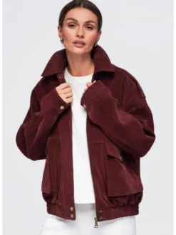 Ombre Kurtka przejściowa OW-JANP-0142 Bordowy Relaxed Fit