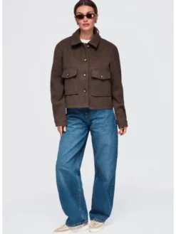 Ombre Kurtka przejściowa OW-JANP-0140 Brązowy Relaxed Fit