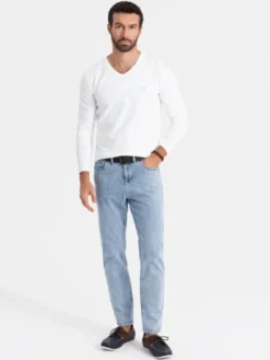 Ombre Longsleeve OM-LSBC-0123 Biały Slim Fit