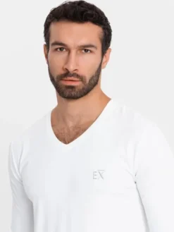 Ombre Longsleeve OM-LSBC-0123 Biały Slim Fit