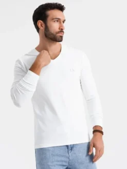 Ombre Longsleeve OM-LSBC-0123 Biały Slim Fit