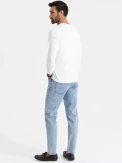 Ombre Longsleeve OM-LSBC-0123 Biały Slim Fit
