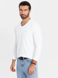 Ombre Longsleeve OM-LSBC-0123 Biały Slim Fit
