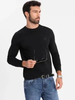 Ombre Longsleeve OM-LSBC-0124 Czarny Slim Fit