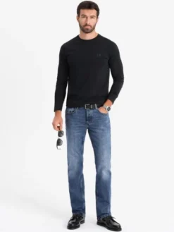 Ombre Longsleeve OM-LSBC-0124 Czarny Slim Fit