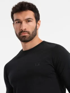Ombre Longsleeve OM-LSBC-0124 Czarny Slim Fit