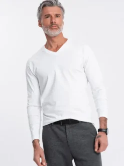 Ombre Longsleeve OM-LSBL-0108 Biały Classic Fit