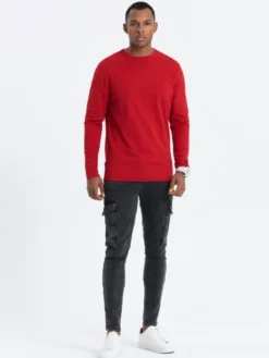 Ombre Longsleeve OM-LSBL-0106 Czerwony Regular Fit