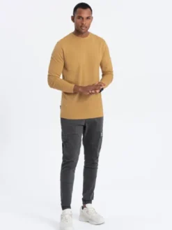 Ombre Longsleeve OM-LSBL-0106 Złoty Regular Fit