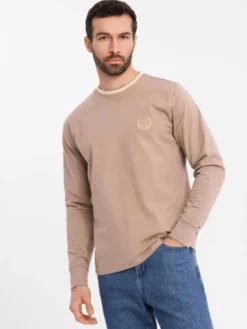 Ombre Longsleeve OM-LSCL-0128 Brązowy Regular Fit