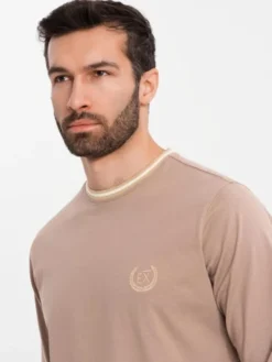 Ombre Longsleeve OM-LSCL-0128 Brązowy Regular Fit