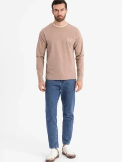 Ombre Longsleeve OM-LSCL-0128 Brązowy Regular Fit