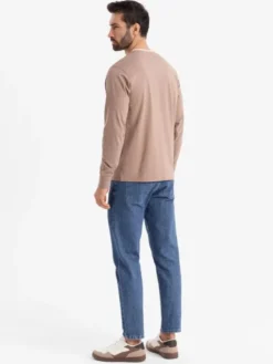 Ombre Longsleeve OM-LSCL-0128 Brązowy Regular Fit