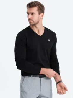 Ombre Longsleeve OM-LSCL-0110 Czarny Regular Fit