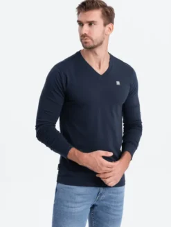 Ombre Longsleeve OM-LSCL-0110 Granatowy Regular Fit