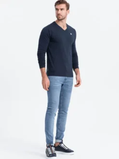 Ombre Longsleeve OM-LSCL-0110 Granatowy Regular Fit