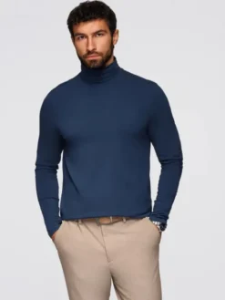 Ombre Longsleeve OM-LSCL-0130 Granatowy Slim Fit