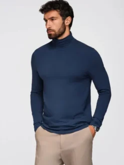 Ombre Longsleeve OM-LSCL-0130 Granatowy Slim Fit