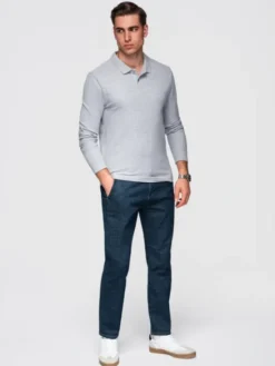 Ombre Longsleeve OM-POBL-0162 Szary Regular Fit