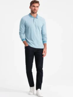 Ombre Longsleeve OM-POLS-0129 Niebieski Regular Fit