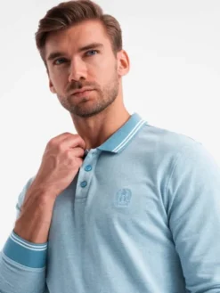 Ombre Longsleeve OM-POLS-0129 Niebieski Regular Fit