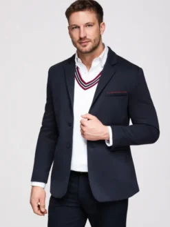 Ombre Marynarka M170 Granatowy Slim Fit