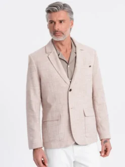 Ombre Marynarka OM-BLZB-0128 Beżowy Regular Fit