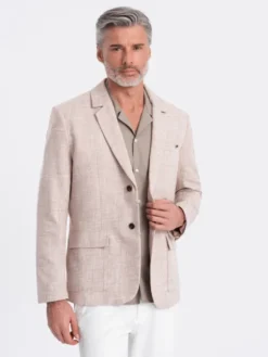 Ombre Marynarka OM-BLZB-0128 Beżowy Regular Fit