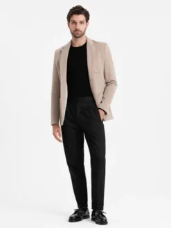 Ombre Marynarka OM-BLZB-0129 Beżowy Regular Fit