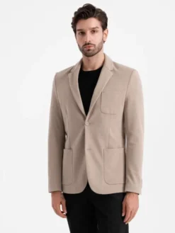 Ombre Marynarka OM-BLZB-0129 Beżowy Regular Fit