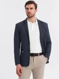 Ombre Marynarka OM-BLZB-0101 Granatowy Slim Fit