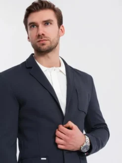 Ombre Marynarka OM-BLZB-0101 Granatowy Slim Fit