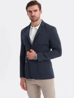 Ombre Marynarka OM-BLZB-0101 Granatowy Slim Fit